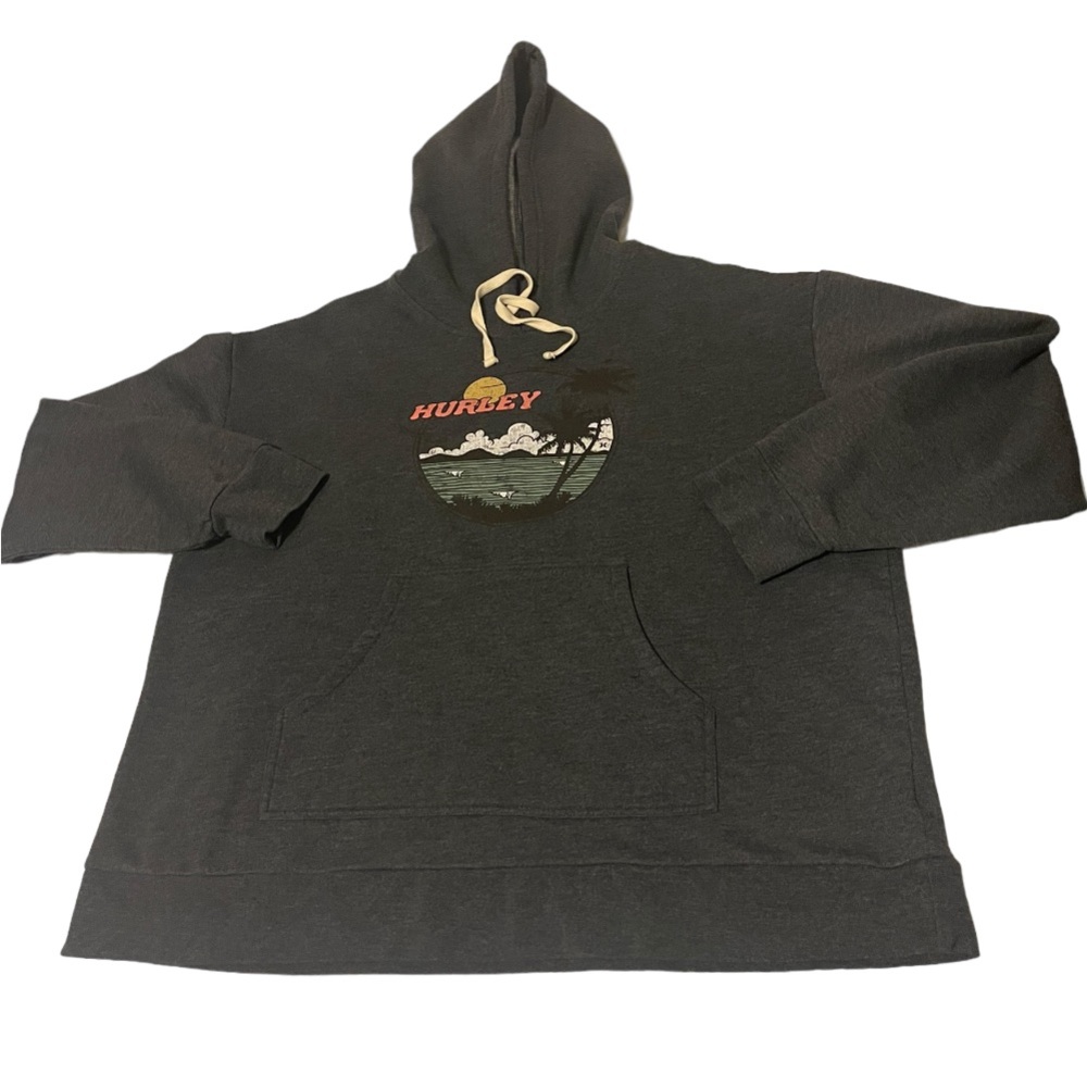 Hurley Hoodie Women Large Gray‎ Lightweight Casual Drawstring Graphic Pockets